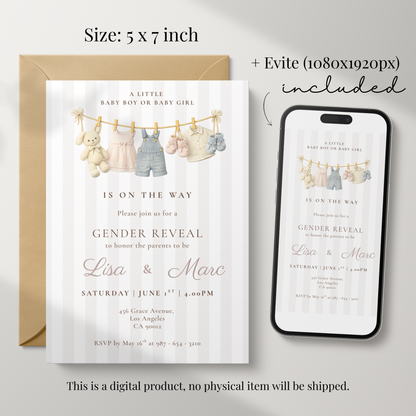 Baby Boy or Baby Girl — Gender Reveal Invitation Template by Pretty Digital — view 2