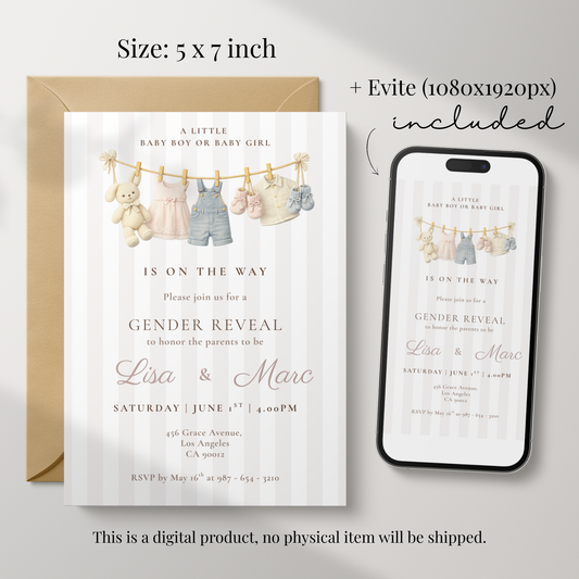 Baby Boy or Baby Girl — Gender Reveal Invitation Template by Pretty Digital — view 2