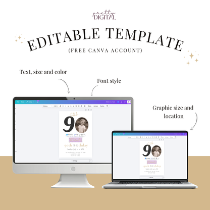 Classic 90th Birthday Invitation by Pretty Digital — view 4