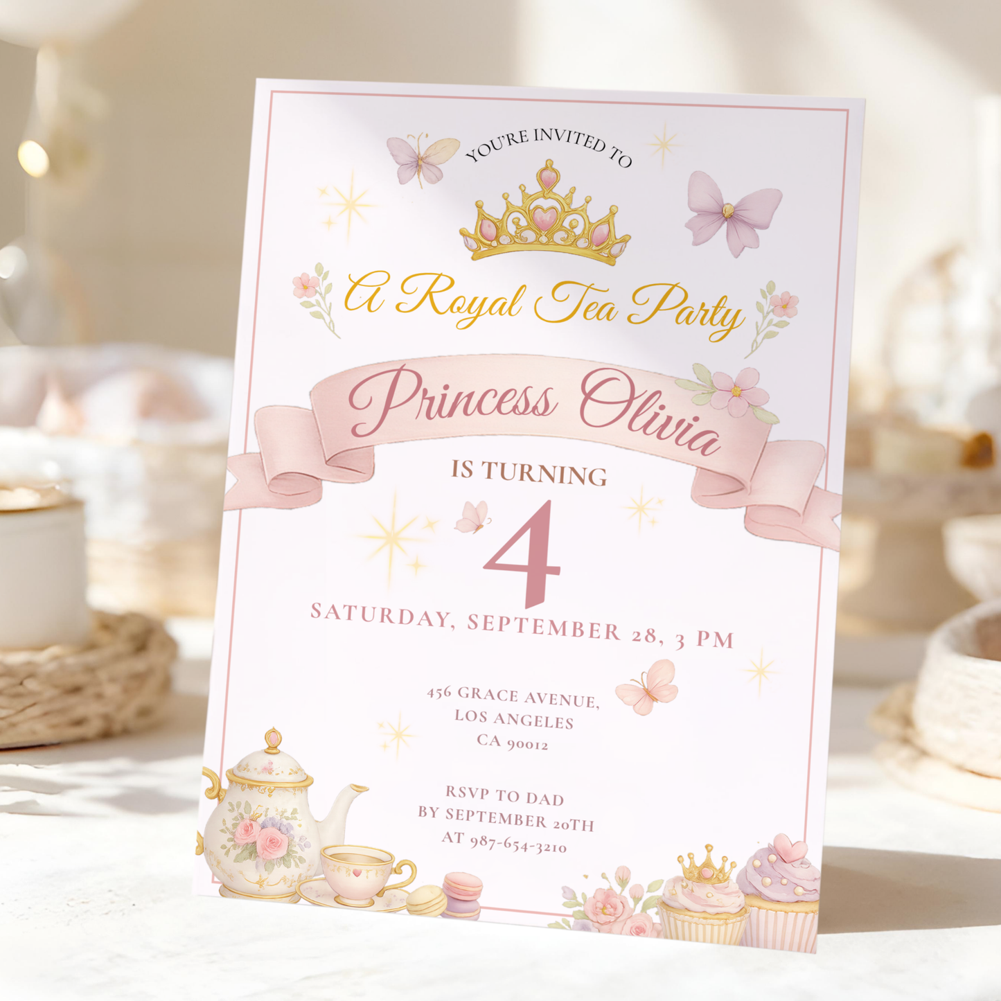 A Royal Tea Party — Princess Tea Party Invitation Template by Pretty Digital — view 3