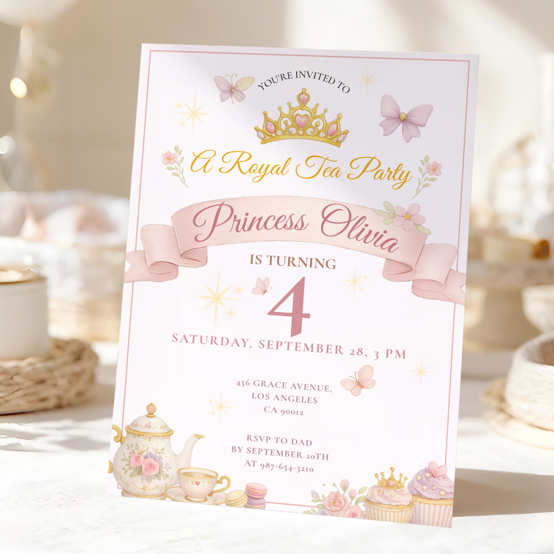 A Royal Tea Party — Princess Tea Party Invitation Template by Pretty Digital — view 3