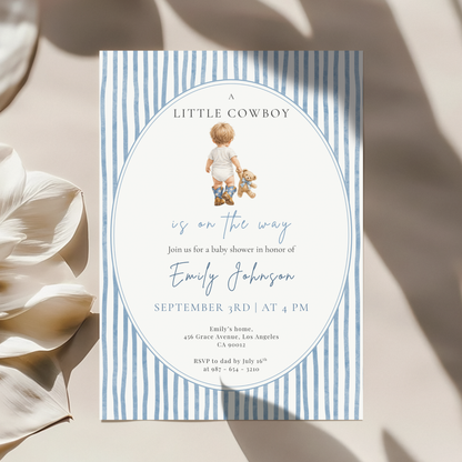 A Little Cowboy on the Way — Baby Boy Shower Invitation Template by Pretty Digital — view 9