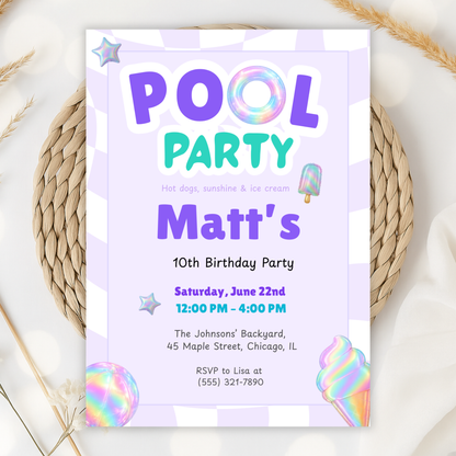 Hot Dogs, Sunshine & Ice Cream — Pool Party Invitation Template by Pretty Digital — view 3