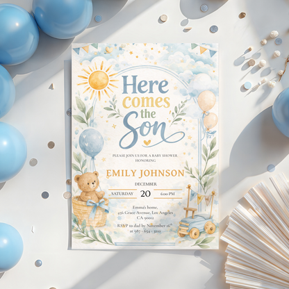 Here Comes the Son — Baby Boy Invitation Template by Pretty Digital — view 5
