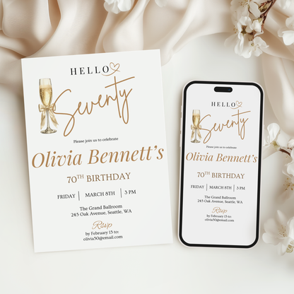 Hello Seventy — 70th Birthday Invitation Template by Pretty Digital — view 6