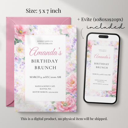 Floral Birthday Brunch Invitation by Pretty Digital — view 2