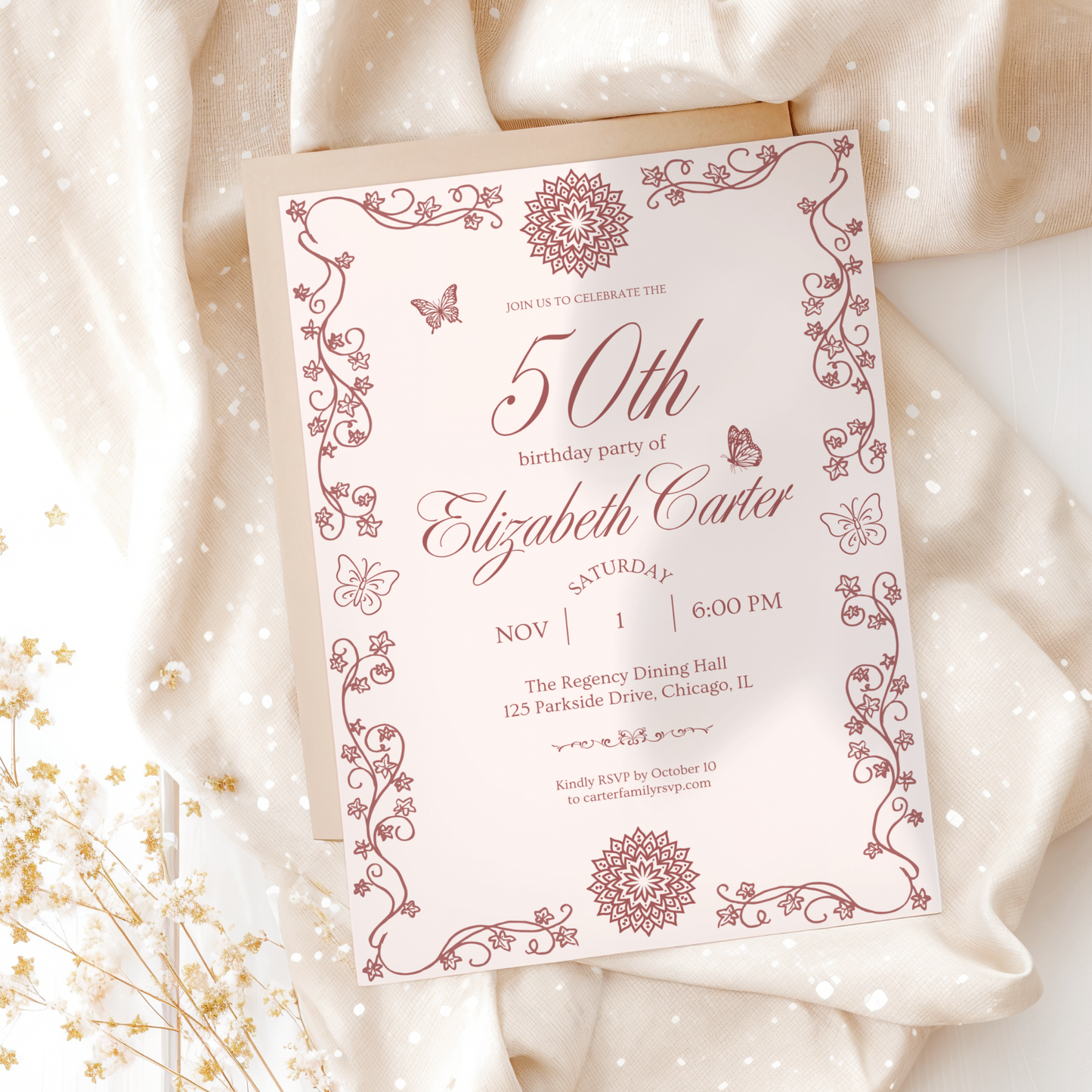 Pink 50th Birthday Invitation for Women by Pretty Digital — view 10