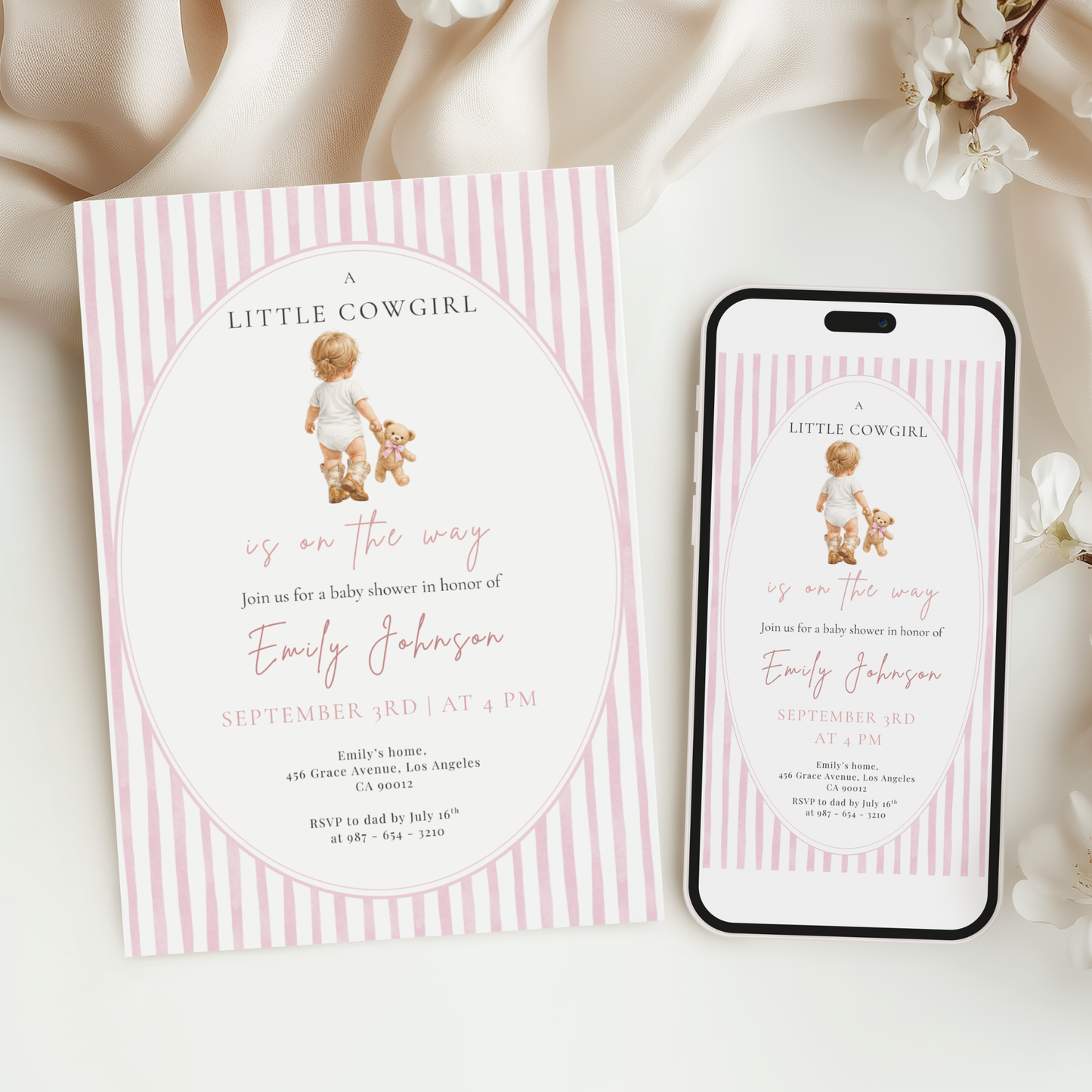 A Little Cowgirl on the Way — Baby Girl Shower Invitation Template by Pretty Digital — view 6
