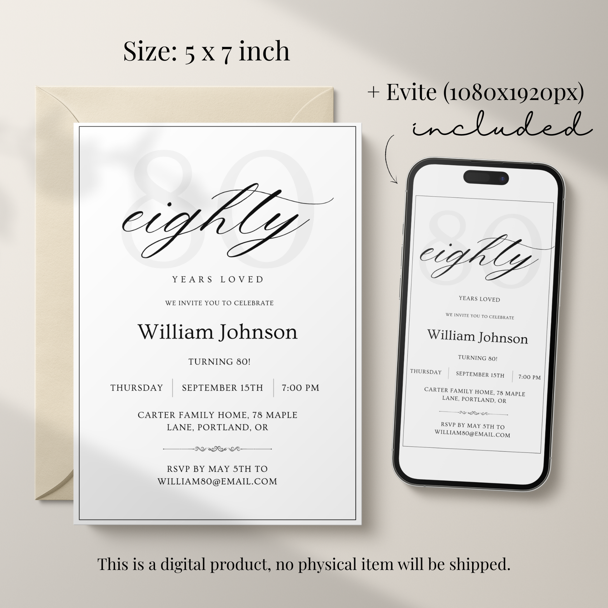 Eighty Years Loved — 80th Birthday Invitation Template by Pretty Digital — view 2