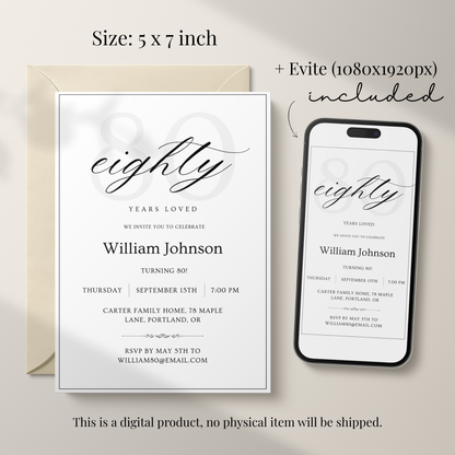 Eighty Years Loved — 80th Birthday Invitation Template by Pretty Digital — view 2