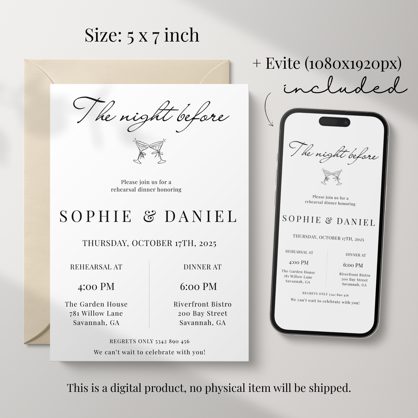 The Night Before — Rehearsal Dinner Invitation Template by Pretty Digital — view 2