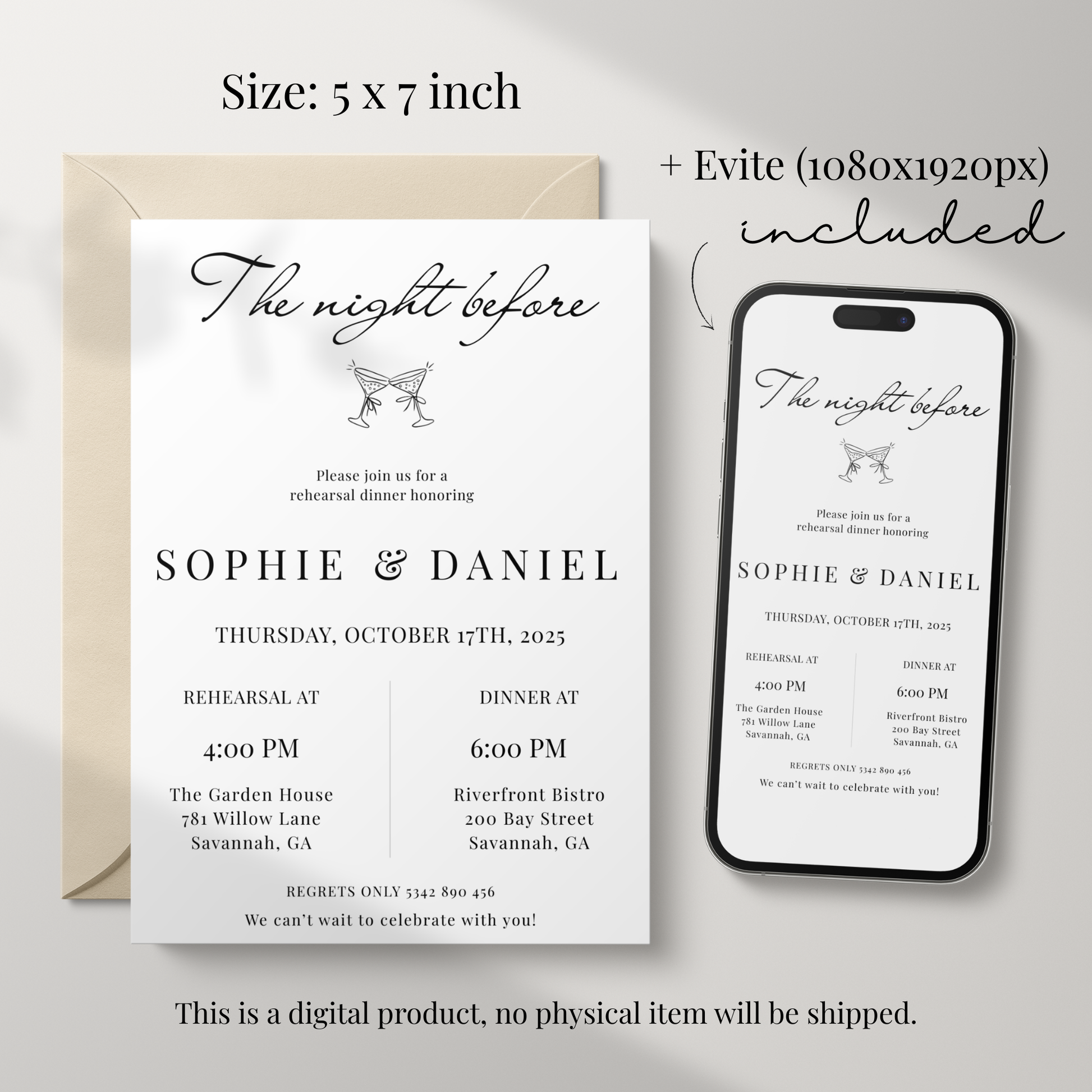 The Night Before — Rehearsal Dinner Invitation Template by Pretty Digital — view 2