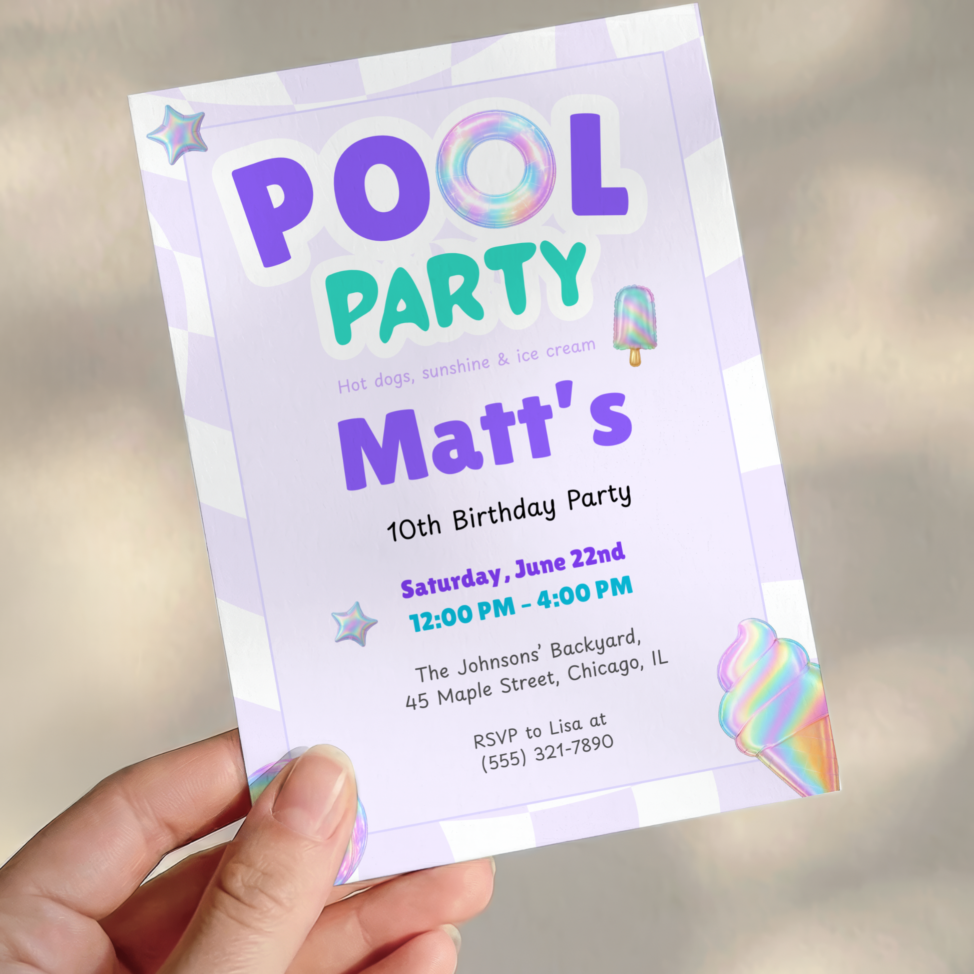 Hot Dogs, Sunshine & Ice Cream — Pool Party Invitation Template by Pretty Digital — view 9