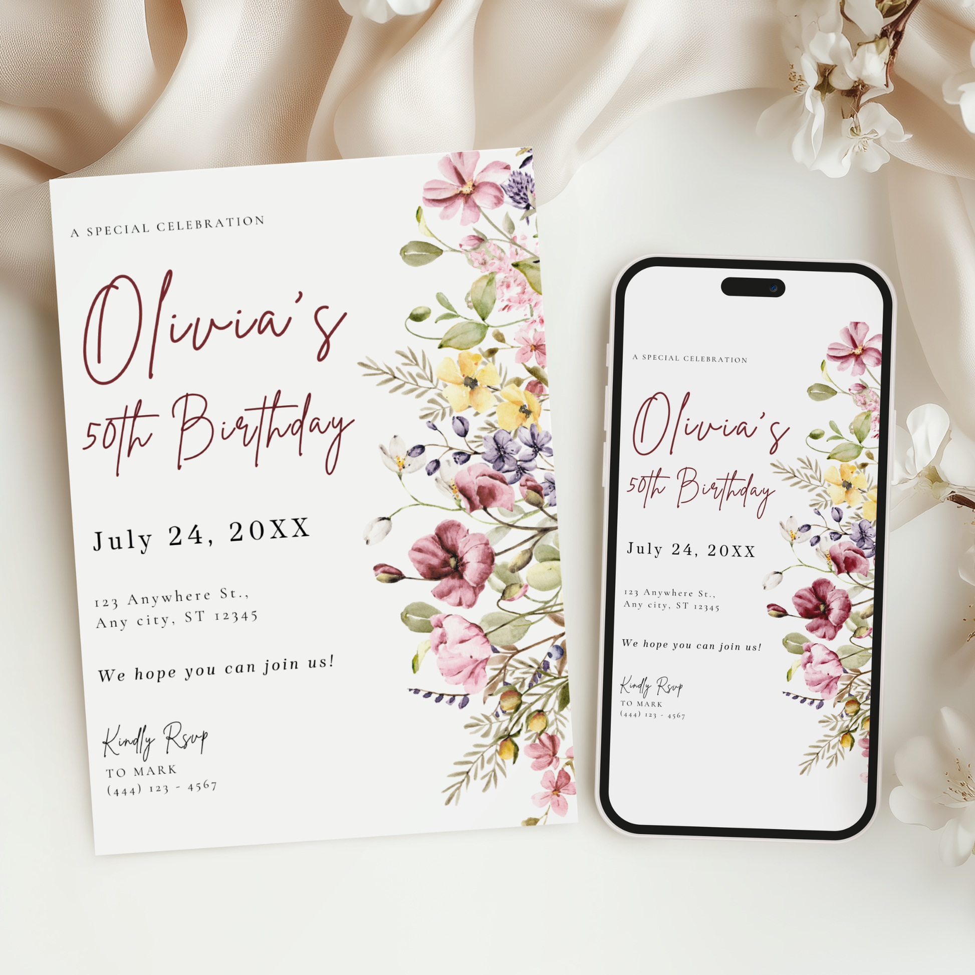 Floral 50th Birthday Invitation for Women by Pretty Digital — view 5