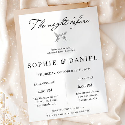 The Night Before — Rehearsal Dinner Invitation Template by Pretty Digital — printable digital download