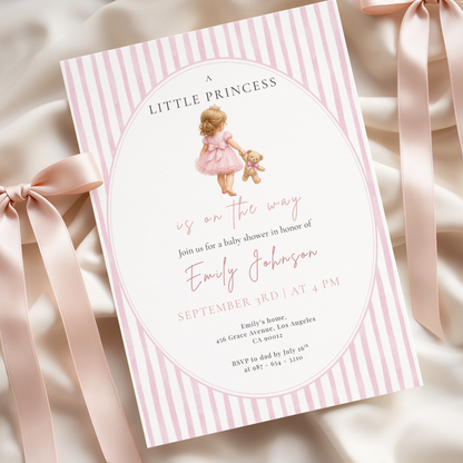 A Little Princess on the Way — Baby Girl Shower Invitation Template by Pretty Digital — printable digital download