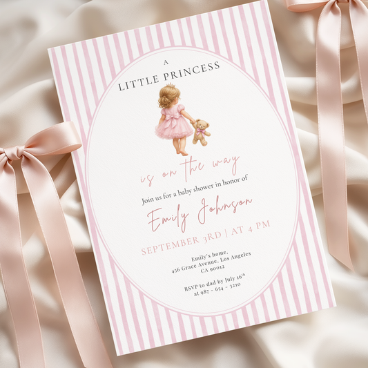 A Little Princess on the Way — Baby Girl Shower Invitation Template by Pretty Digital — printable digital download