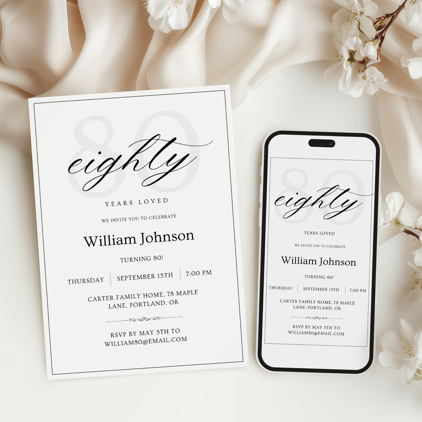 Eighty Years Loved — 80th Birthday Invitation Template by Pretty Digital — view 6