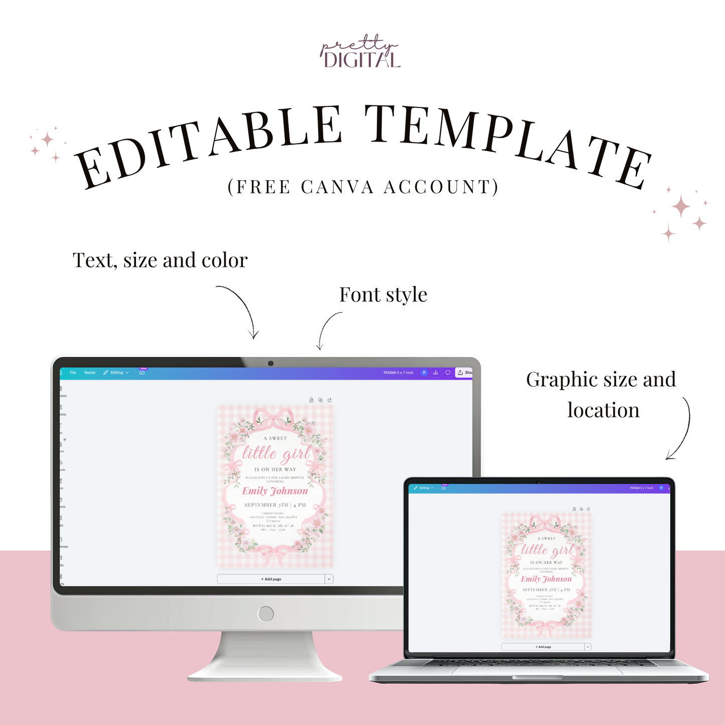 A Sweet Little Girl Is on Her Way — Baby Shower Invitation Template by Pretty Digital — view 4
