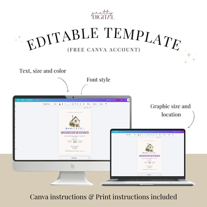 Floral invitation template by Pretty Digital — printable digital download
