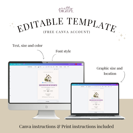 Floral invitation template by Pretty Digital — printable digital download