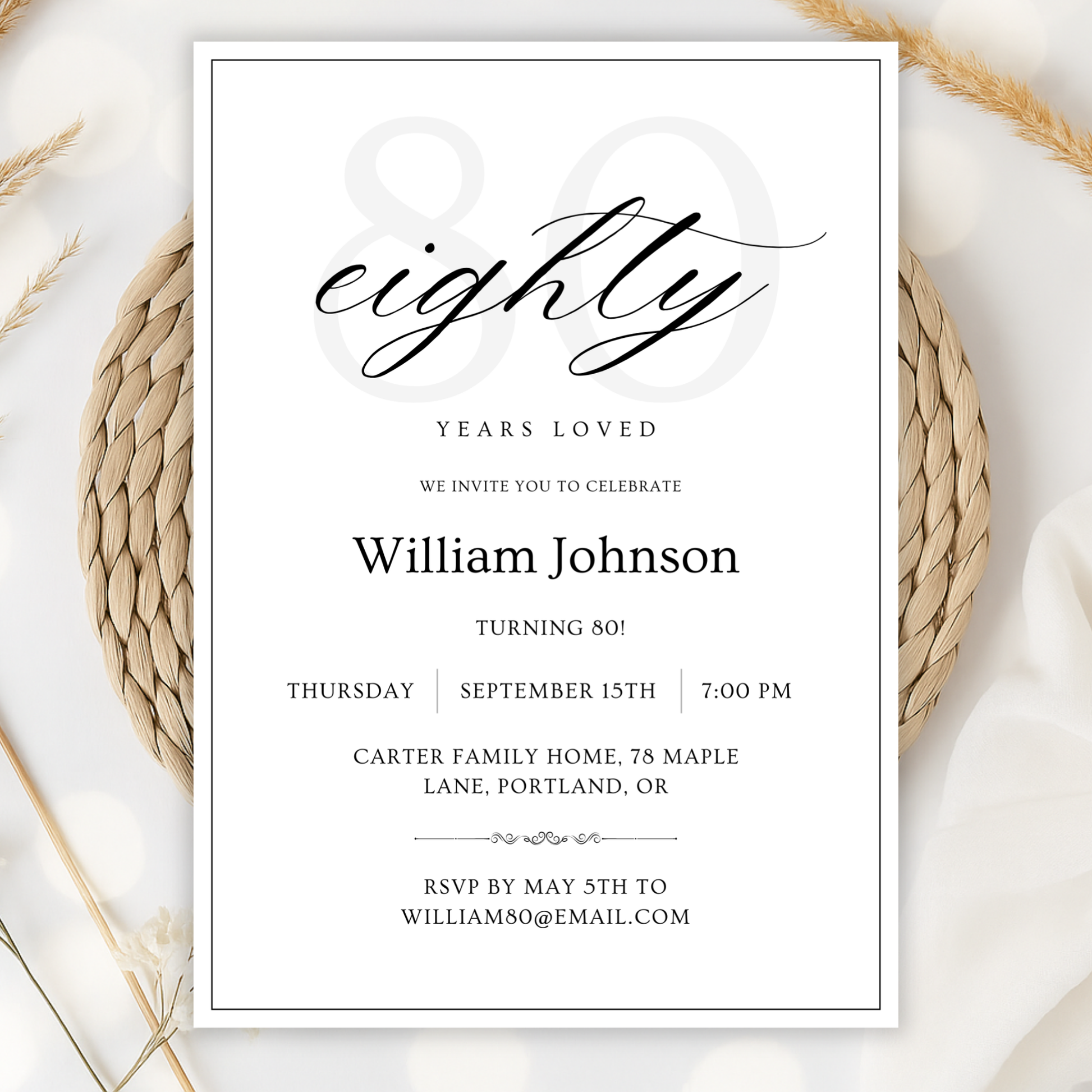 Eighty Years Loved — 80th Birthday Invitation Template by Pretty Digital — view 3