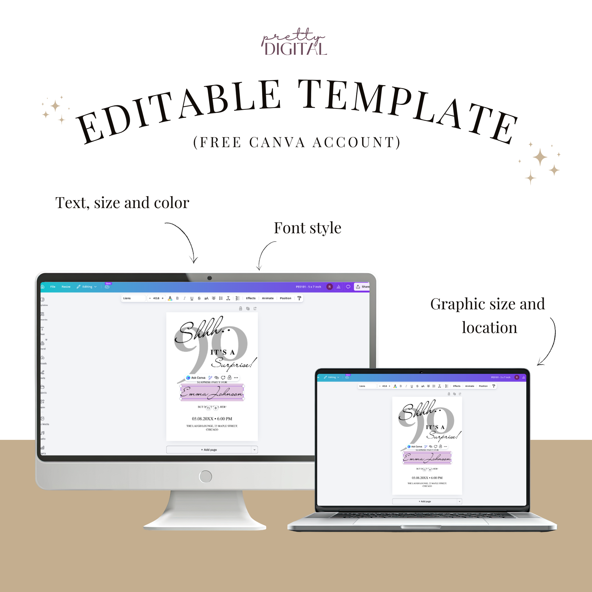 Shhh… It's a Surprise — 90th Surprise Party Invitation Template by Pretty Digital — view 4