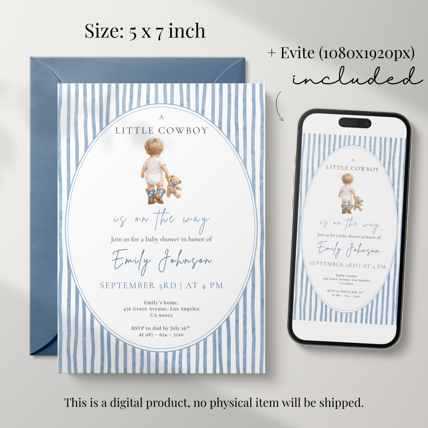 A Little Cowboy on the Way — Baby Boy Shower Invitation Template by Pretty Digital — view 2
