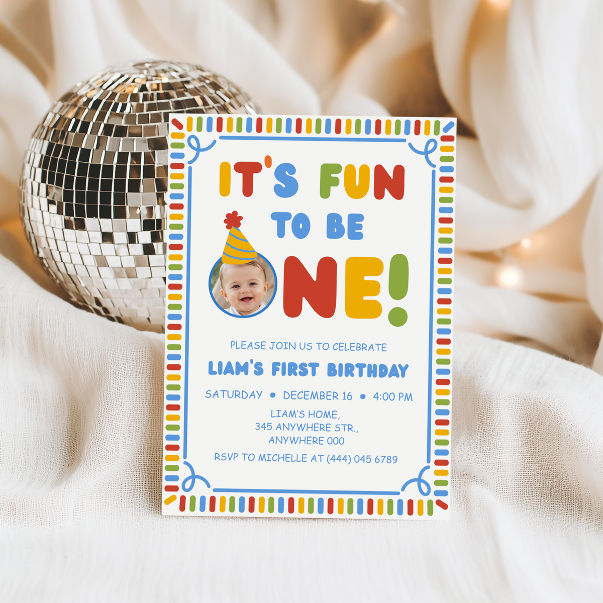 Fun To Be One photo first birthday invitation template for boys – preview 6
