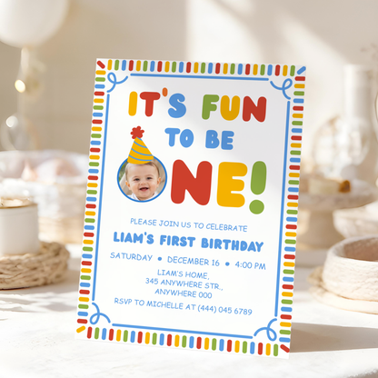 Fun To Be One photo first birthday invitation template for boys – preview 8