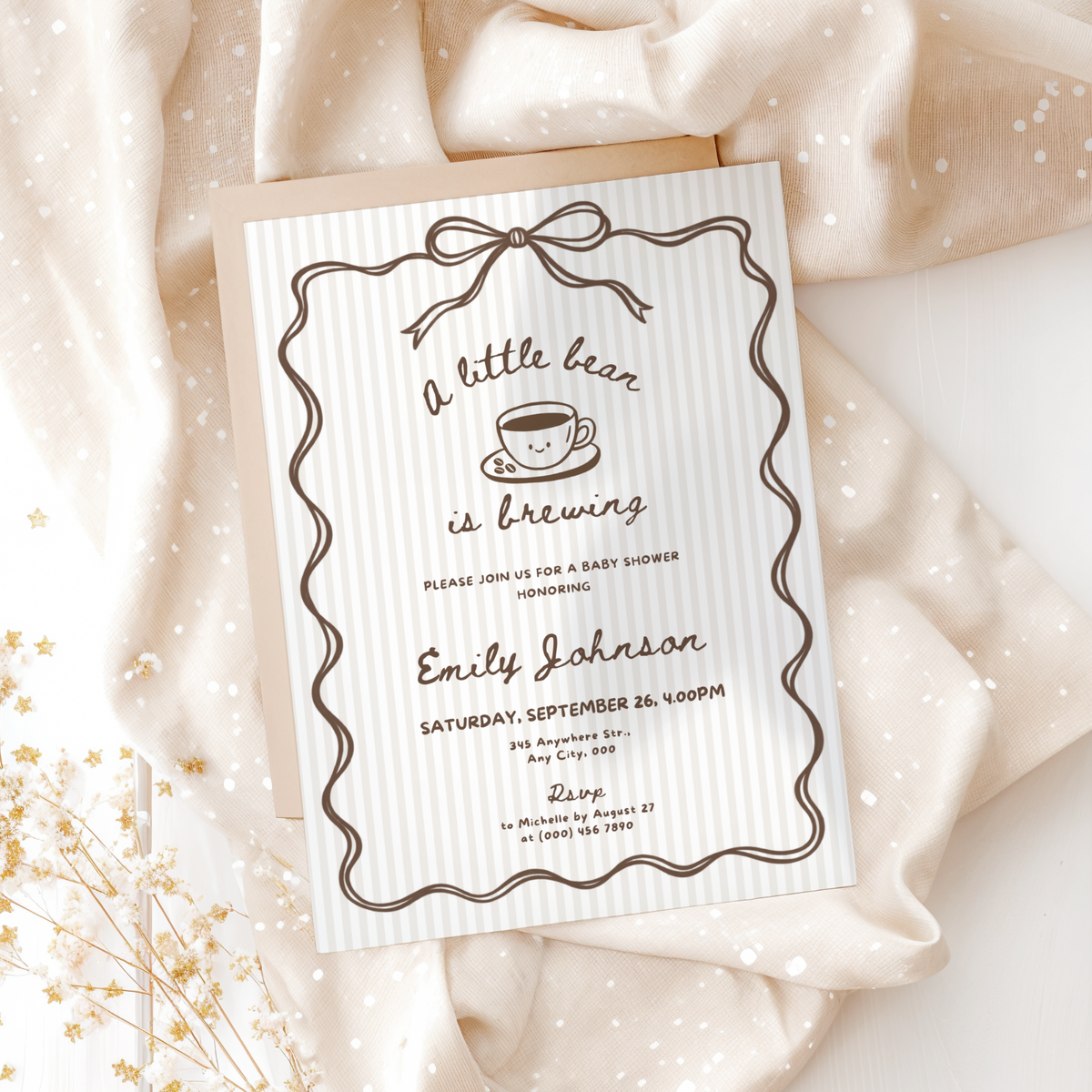 A Little Bean Is Brewing coffee baby shower invitation template – preview 3
