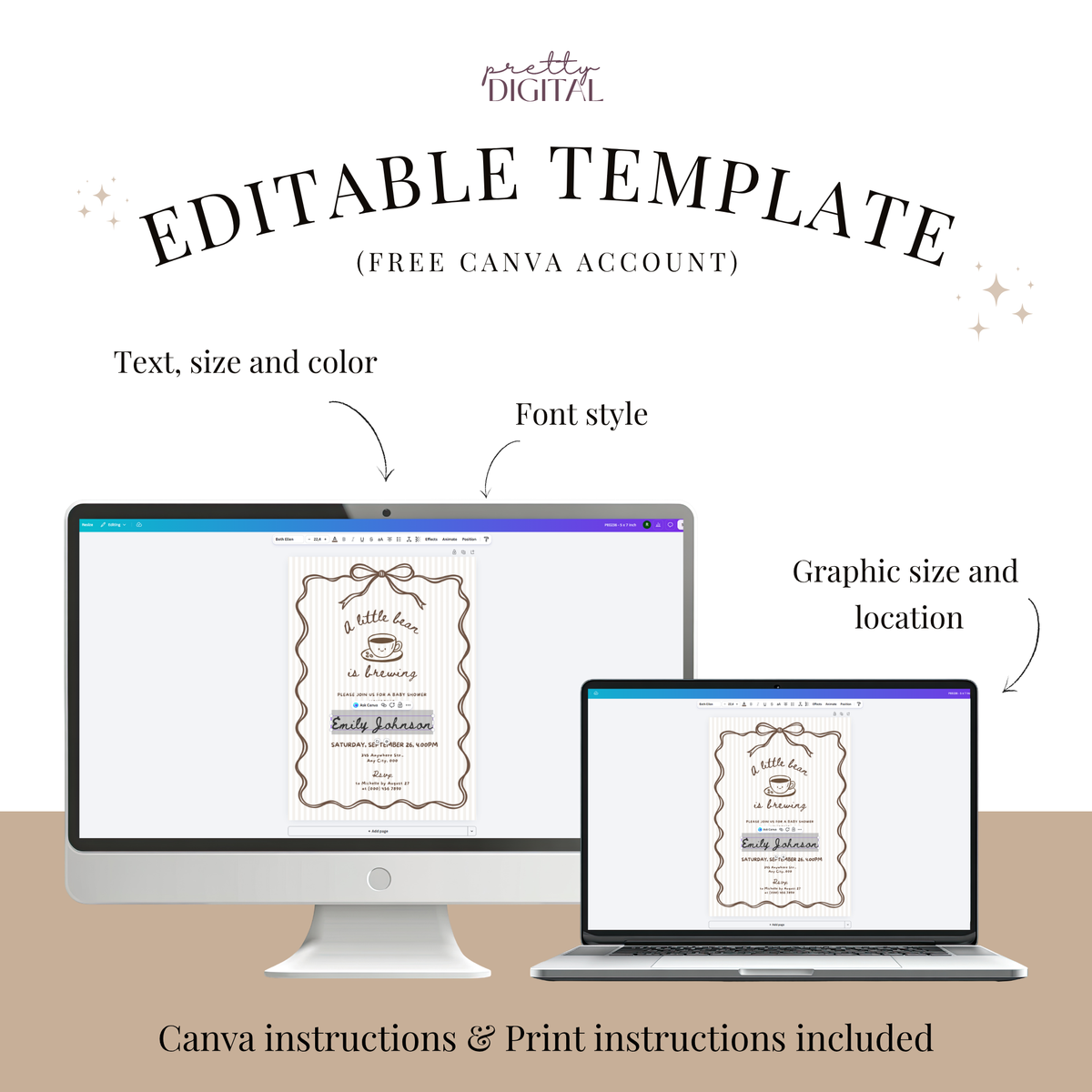 A Little Bean Is Brewing coffee baby shower invitation template – preview 4