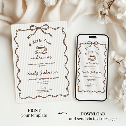 A Little Bean Is Brewing coffee baby shower invitation template – preview 5