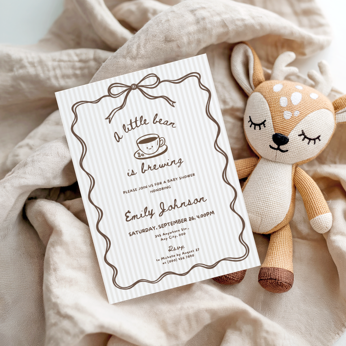 A Little Bean Is Brewing coffee baby shower invitation template – preview 8
