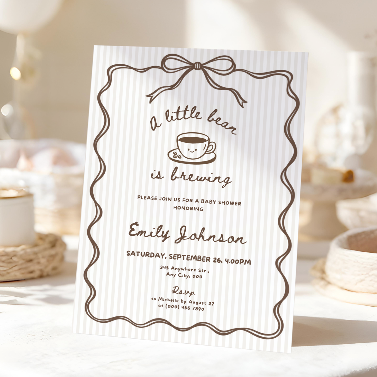 A Little Bean Is Brewing coffee baby shower invitation template – preview 9